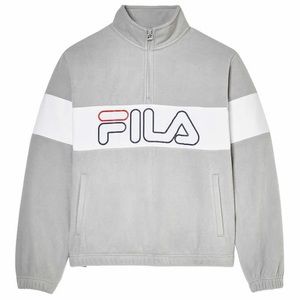 Fila Fleece Logo Pullover Quarter Zip Grey Sweater Small